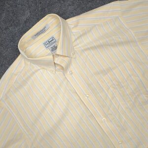 LL Bean Mens Wrinkle Resistant Button Down Shirt Yellow‎ Stripe Size 15.5